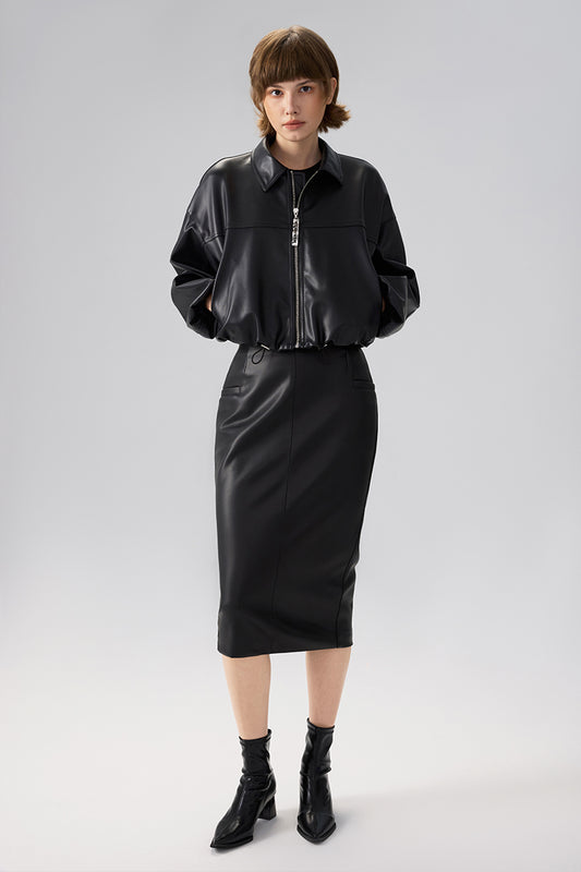 FAUX LEATHER JACKET WITH COLLAR